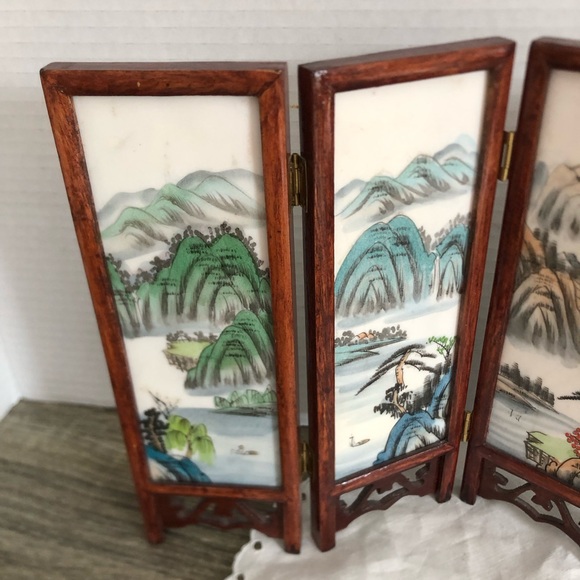 Vtg Hand Painted Asian Folding Tabletop Divider - Picture 5 of 15